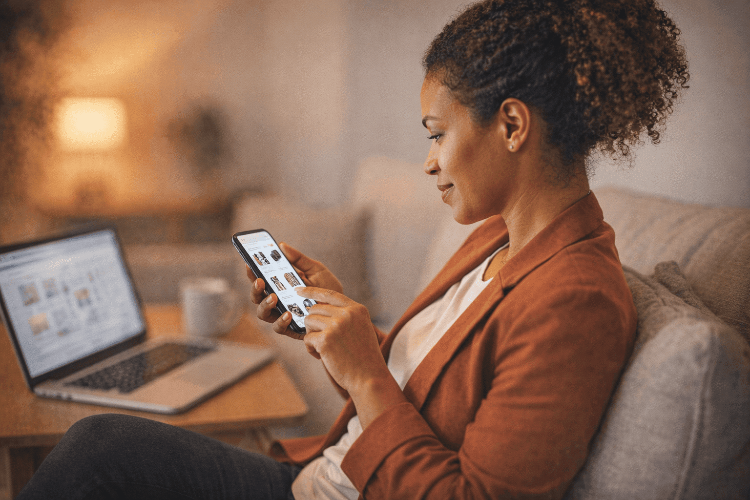 Person shopping online, illustrating the multi-channel customer journey in an AI-driven world