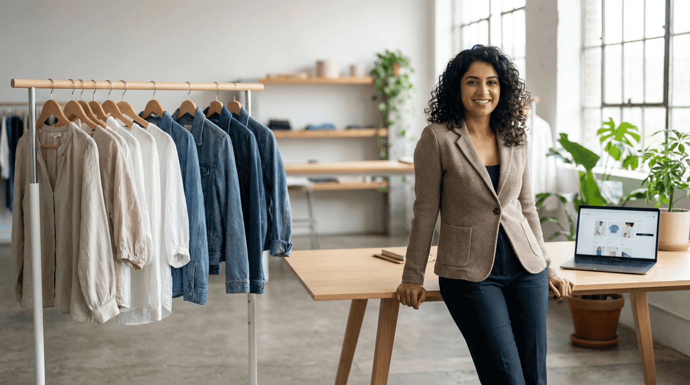 Ecommerce shop owner in a modern boutique — make your products discoverable by AI